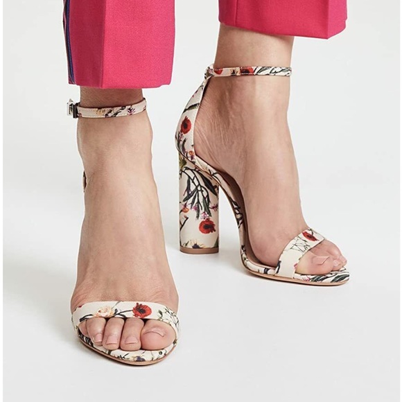 Schutz Jeannine Floral Strap Block High Heel in Nude Beige Size 9.5 New with Tag - Picture 2 of 11